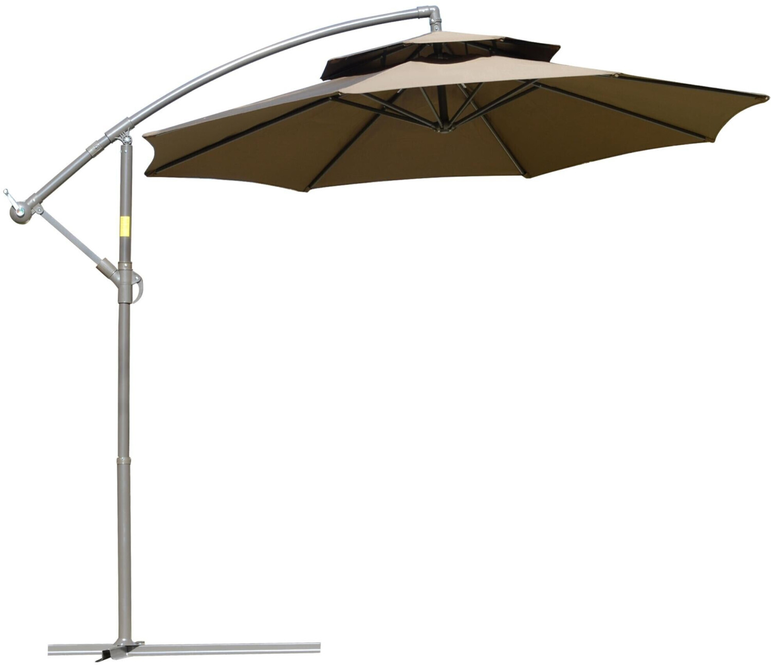 Outsunny Parasol double toit 2,65 m marron