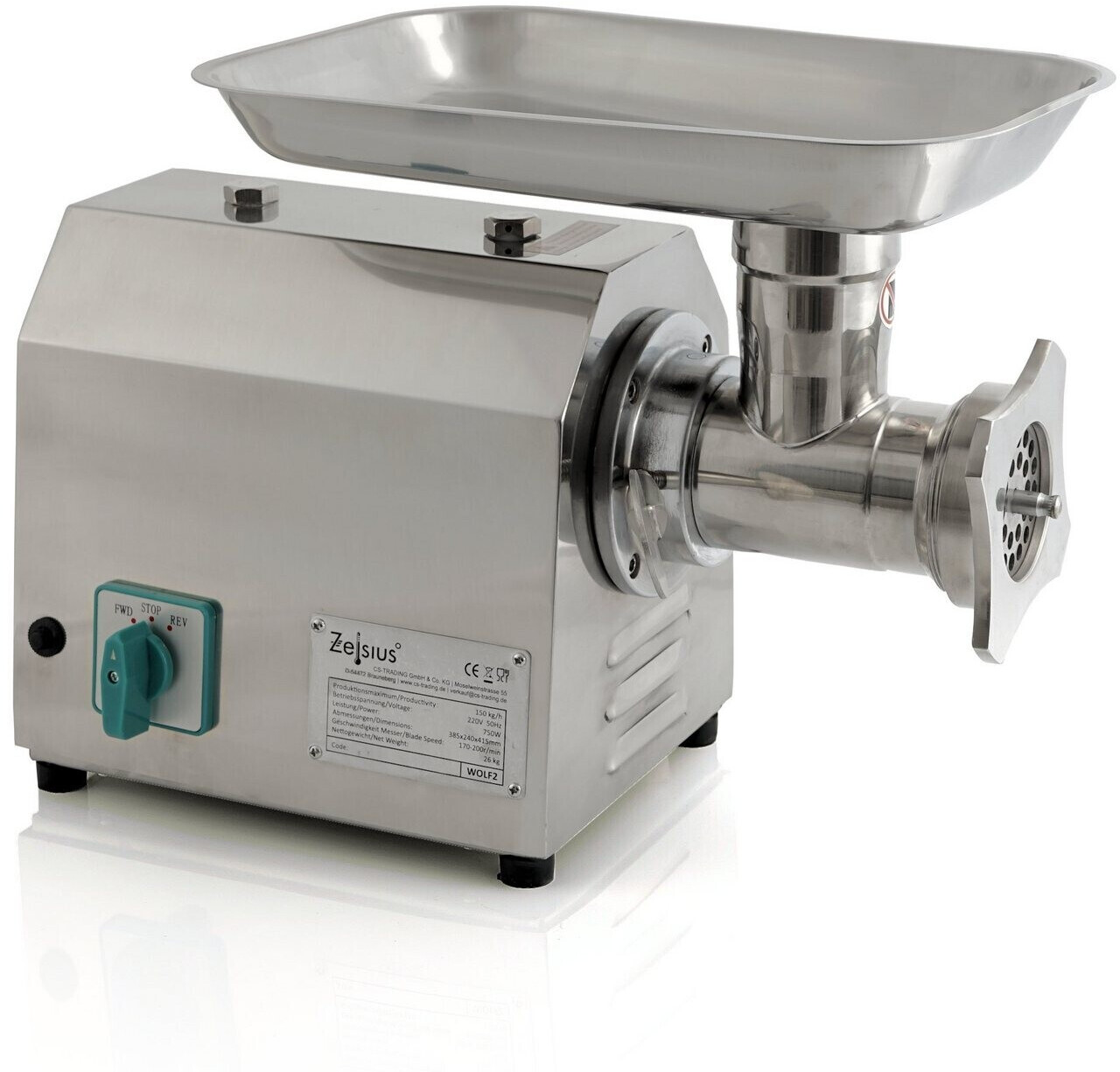 Zelsius 974711 Edelstahl elektrisch 750W 150kg Wurstfüller