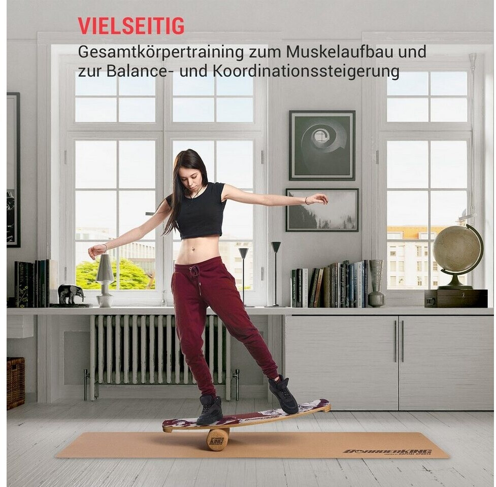 Tavola Di Equilibrio BoarderKING – Indoorboard In Legno D'Acero Con Rullo E Tappetino, Per Allenamento Propriocettivo E Surf Indoor