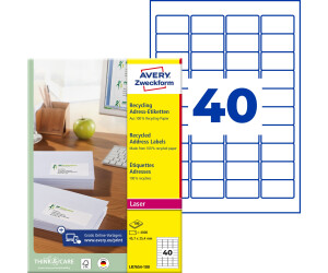 Avery Zweckform LR7654-100 Recycling Adress-Etiketten, A4, 45,7 x 25,4 mm, 100 Bogen/4.000 Etiketten, naturweiß