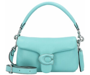 Coach lime green handbag with white leather straps.