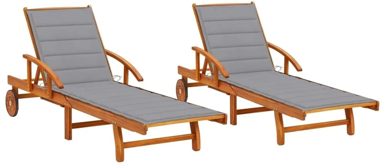 vidaXL Sonnenliegen 2 Stk. mit Auflagen Massivholz Akazie (3077331)