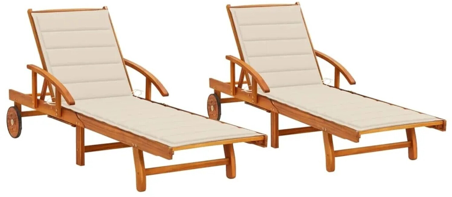 vidaXL Sonnenliegen 2 Stk. mit Auflagen Massivholz Akazie (3077332)