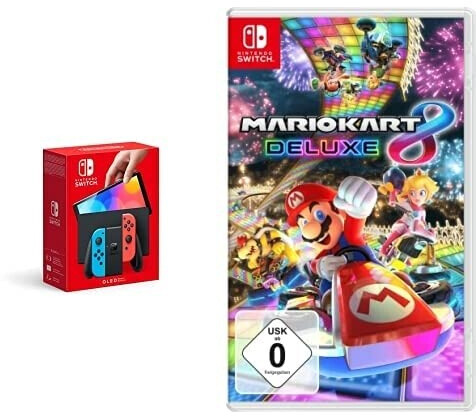Nintendo Switch (OLED-Modell) neon-blau/neon-rot + Mario Kart 8: Deluxe