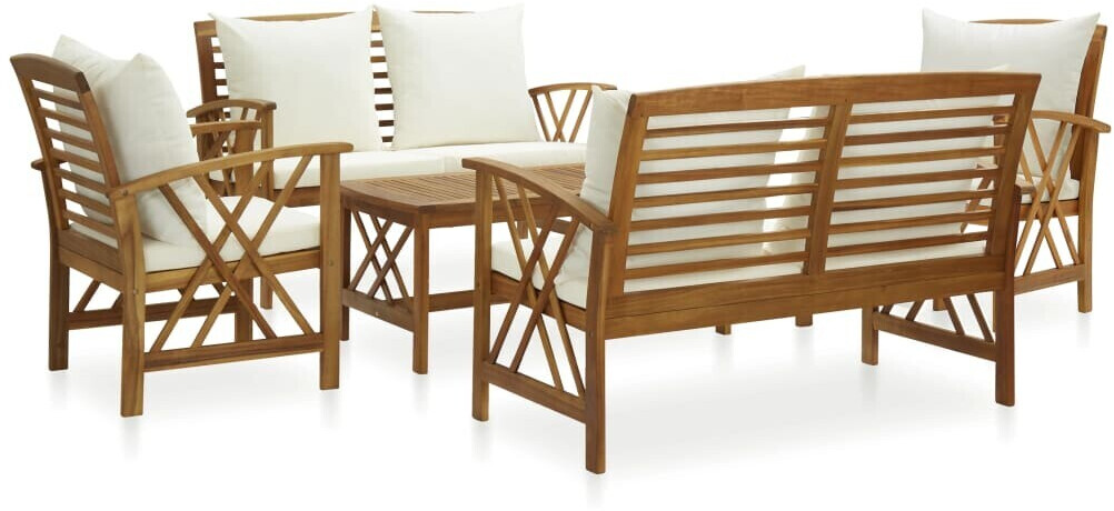 vidaXL Salon de jardin 5 pièces en acacia solide blanc (avec coussins)