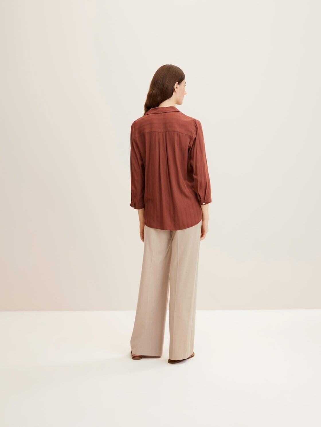 TOM TAILOR Damen Tunika-Bluse Mit Streifen & Brusttaschen – Viskose, Regular Fit, 3/4-Ärmel