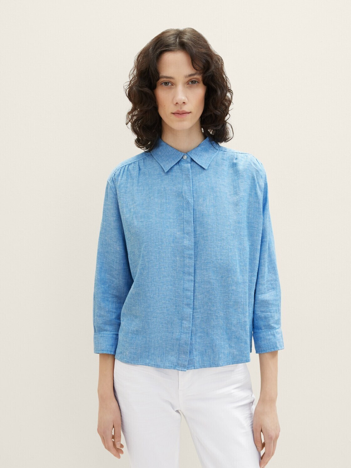TOM TAILOR Bluse - Navy Geometrical Design/blau-meliert