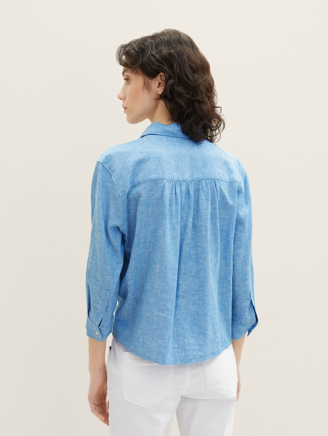 Cropped Bluse mit Leinen