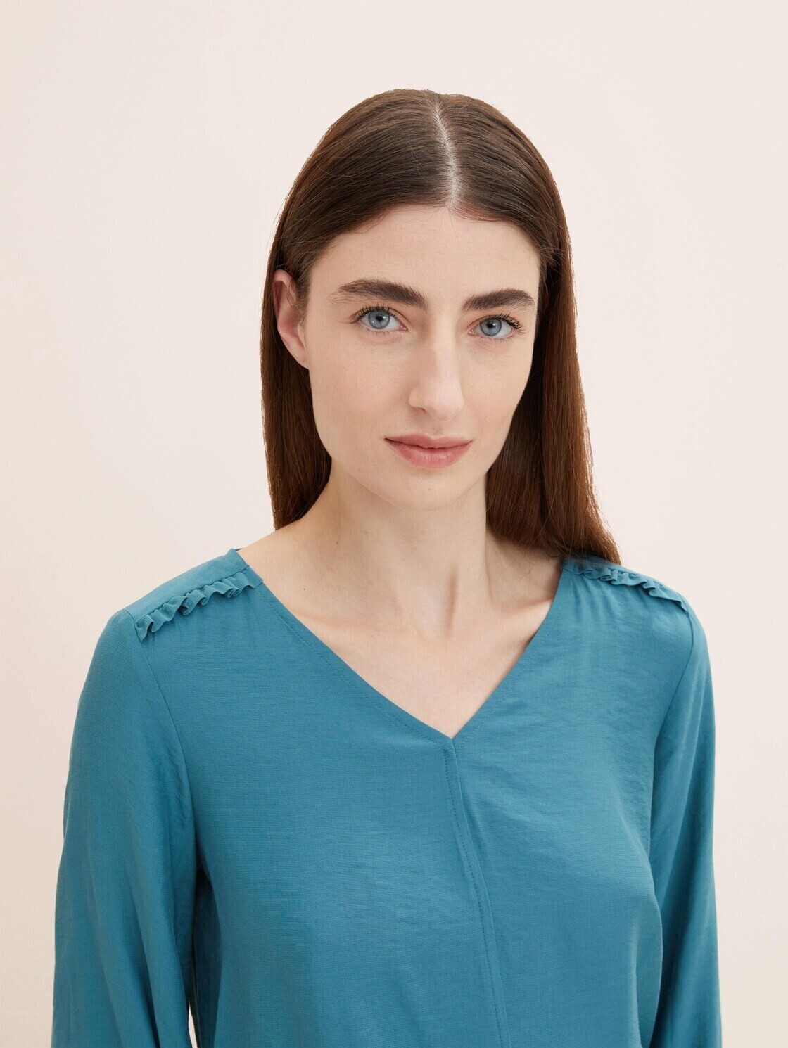 TOM TAILOR Damen Bluse 1043863 – Mit V-Ausschnitt, Langärmlig, Gemustert