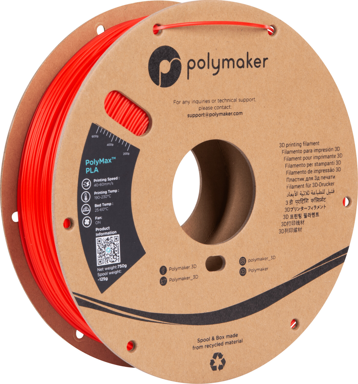 Polymaker PolyMAX Tough PLA Red 1.75mm 750g