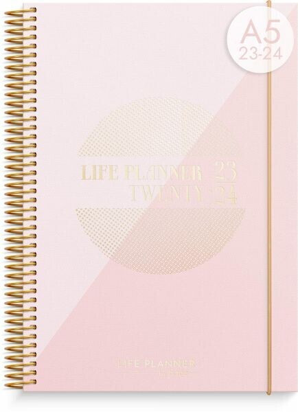 Burde Planner 2024, Daily & Weekly Planner, Life Planner Pink Horizontal, 18 December 2023-5 January 2025, Hardcover & Spiralbound A5 Format, Monthly & Yearly Overview