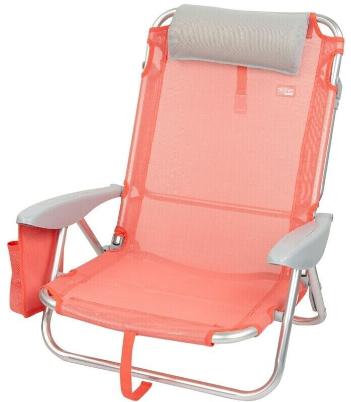 Aktive Beach Reclining Folding Chair 4 Positions With Cushion coral