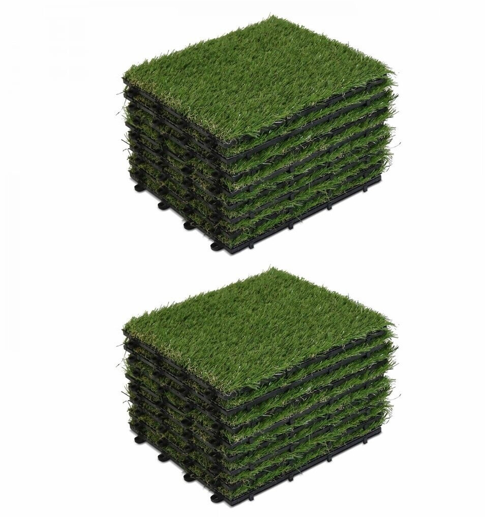 Oviala Lot de 16 dalles clipsables gazon artificiel vert