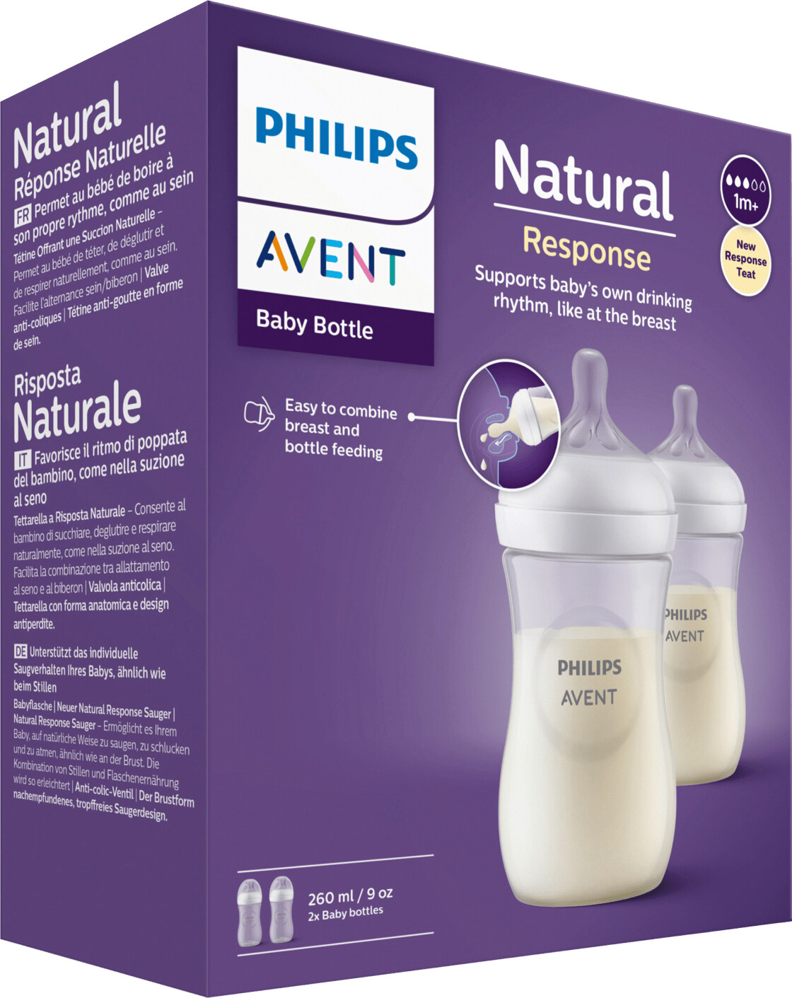 Philips Avent Babyflasche Natural Response – Babyflasche, 260 ml, BPA-frei,  für Babys ab 1 Monat, Koalamotiv (Modell SCY903/67)