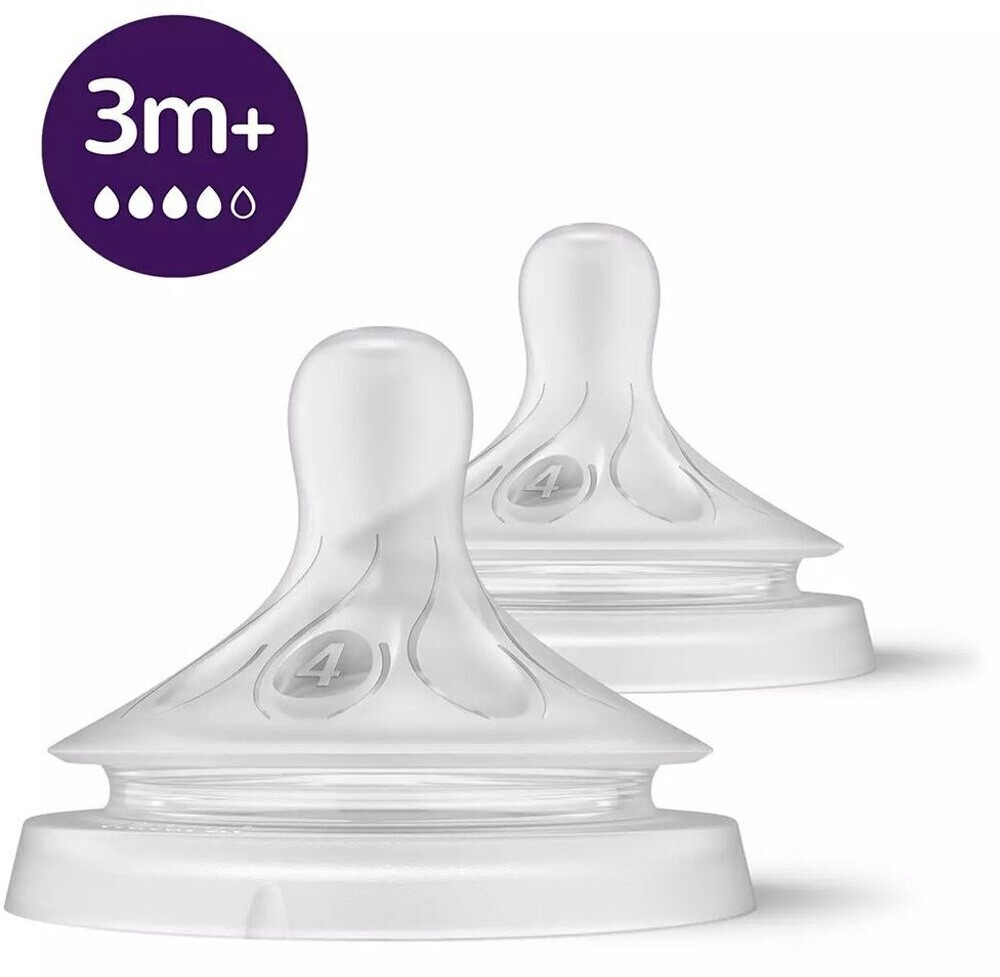 Lot De 4 Tétines Philips Avent Natural Response - Débit Lent (flux 2) - Anti-colique - Design Anti-goutte - Pour Biberons Avent