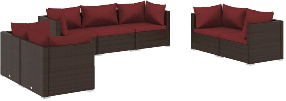 vidaXL Salon de jardin 7 pcs avec coussins Résine tressée marron (3102267)