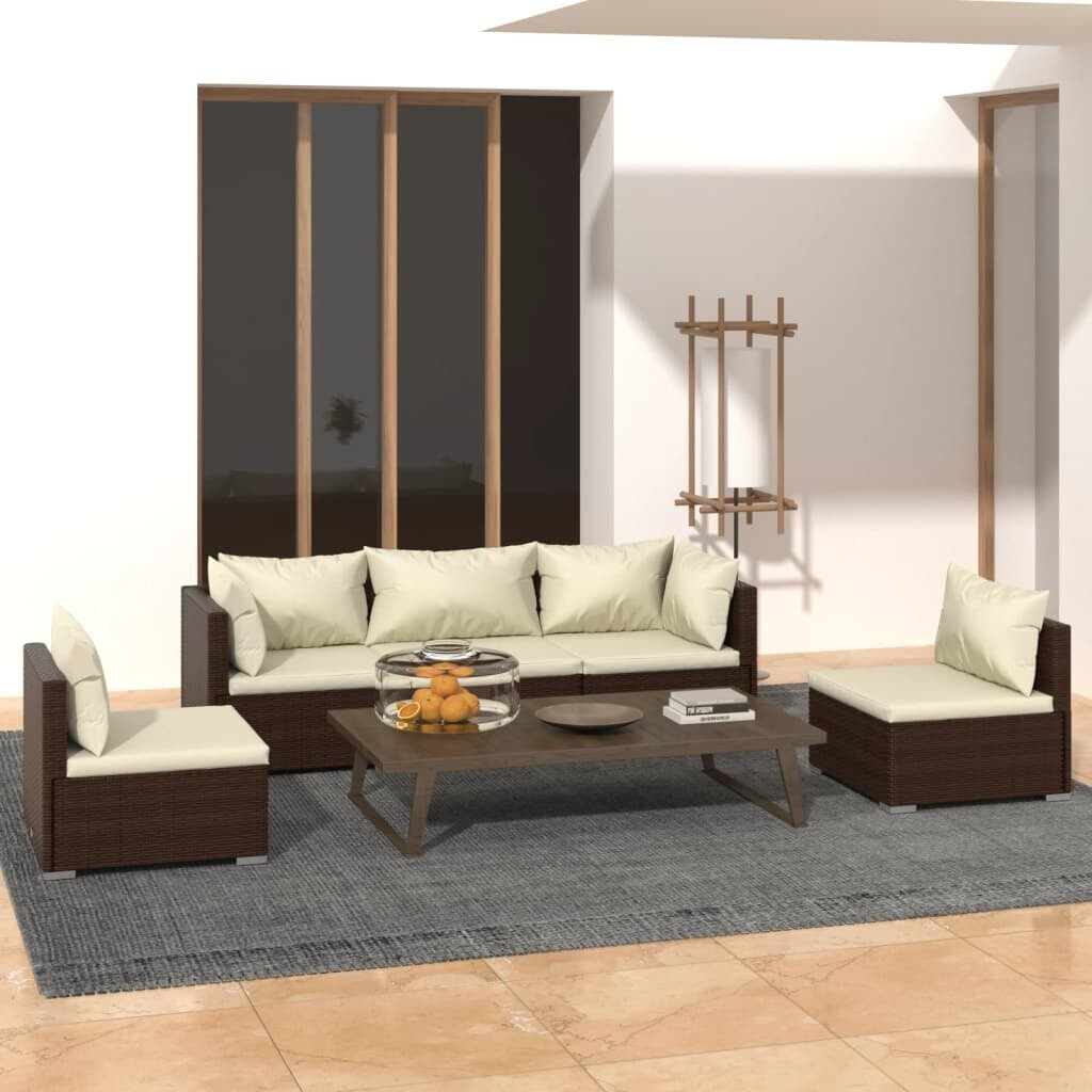 vidaXL Salon de jardin 5 pcs avec coussins Résine tressée marron (3102186)