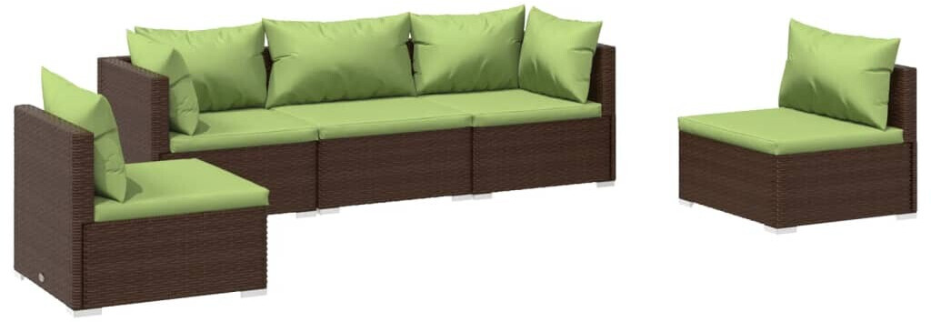 vidaXL Salon de jardin 5 pcs avec coussins Résine tressée marron (3102188)