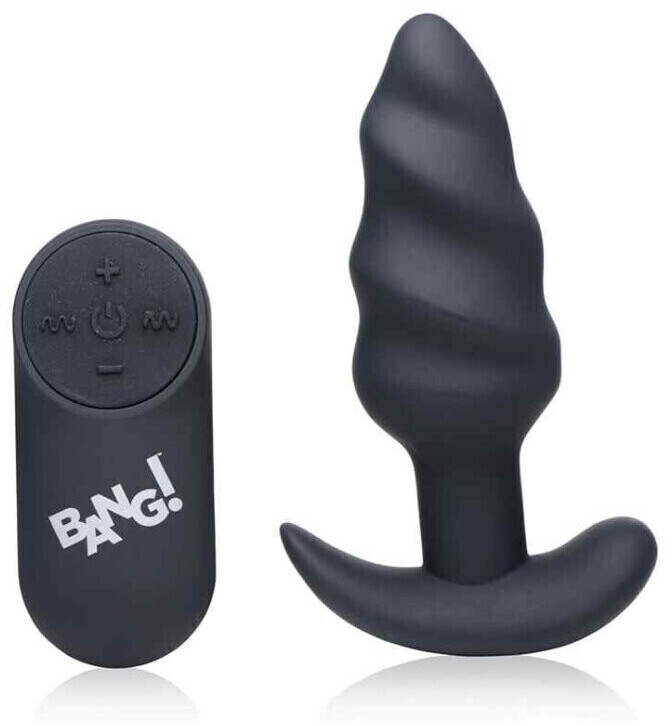XR Brands 21X Vibrating Silicone Swirl Butt Plug w/ Remote - noir