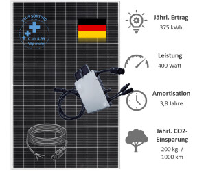 Mein-Solarwerk Balkonkraftwerk Turbo 400W mit 5 m Schuko-Einspeisekabel für Ziegeldach ab 419,95 ...