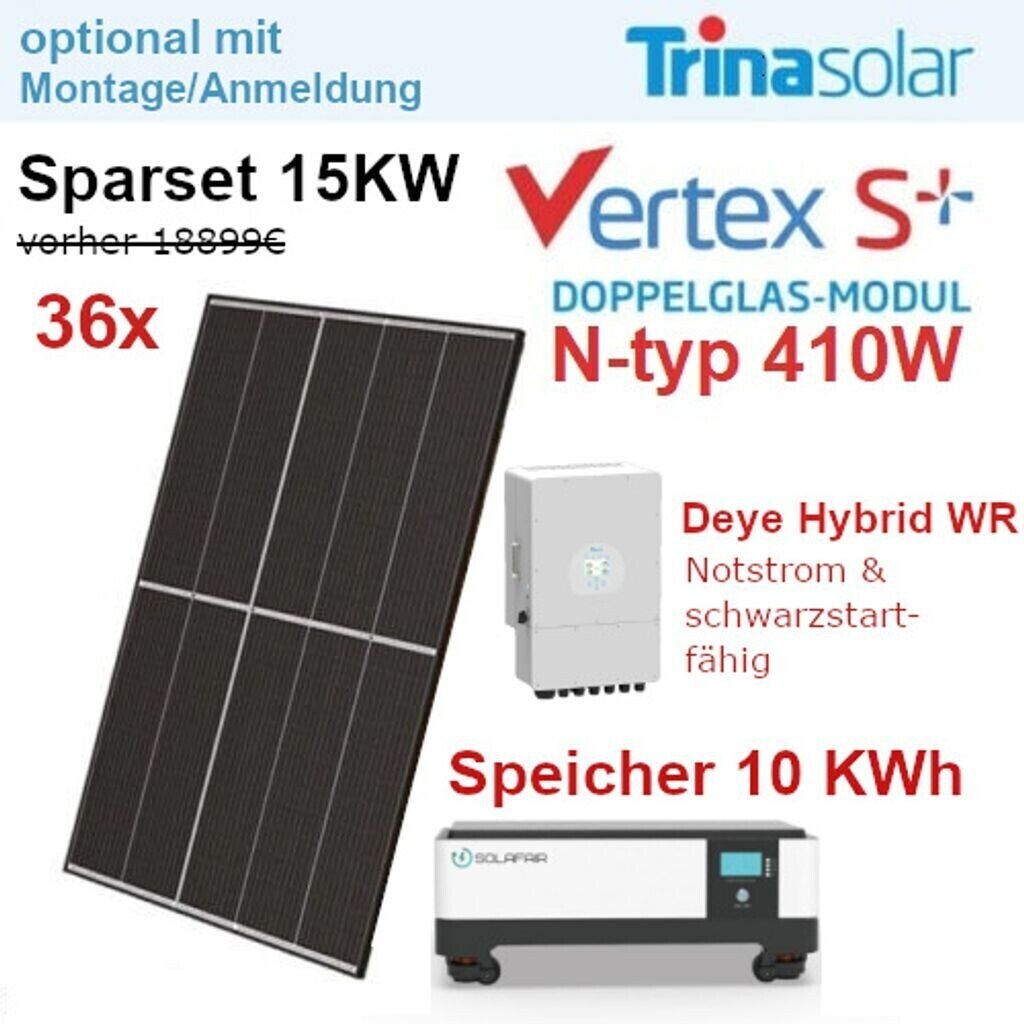 Trina Solar Solaranlage 15kW 36 x 410Wp mit Deye Wechselrichter