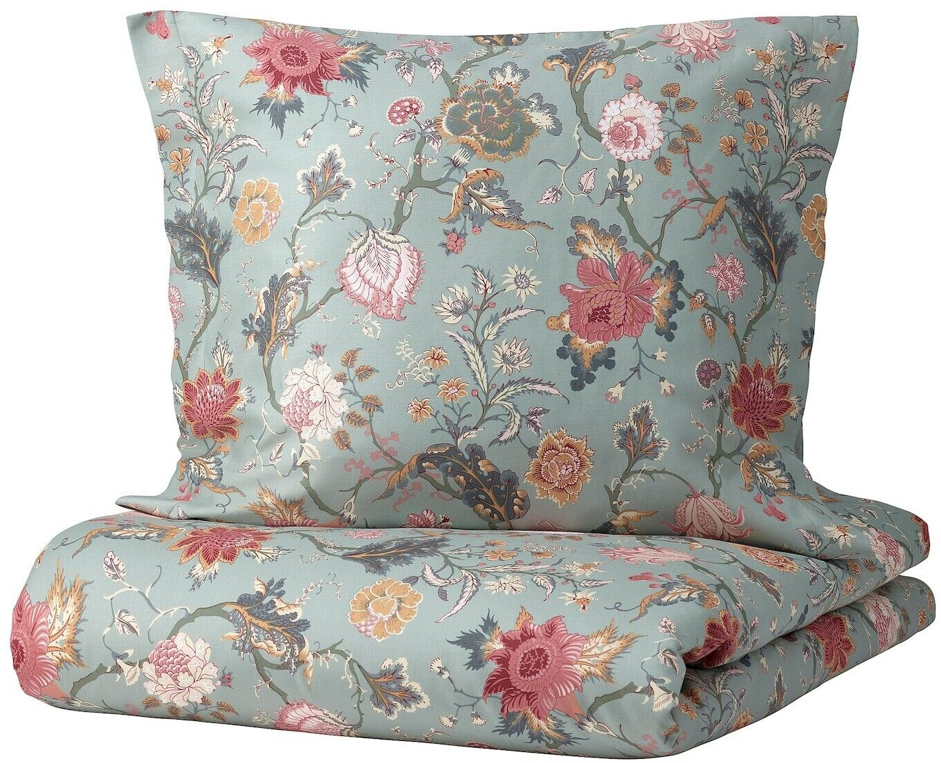 Ikea NÄSSELKLOCKA BettwäscheSet 2teilig hell graugrün/bunt 155x220