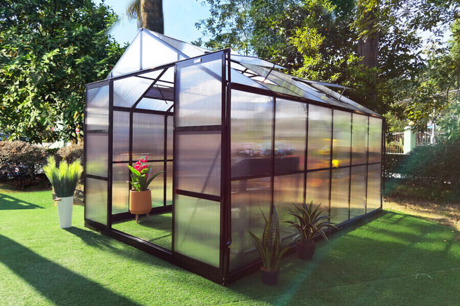 Outflexx Gewächshaus Alu/Polycarbonat 372x250x228cm pulverbeschichtet