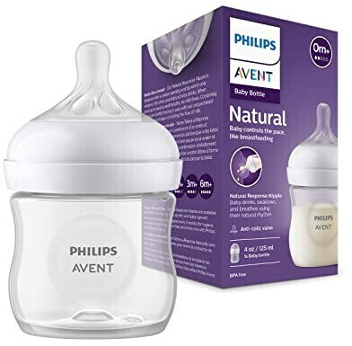 Philips Avent - Biberón natural transparente 125 ml + 0 meses, Set De  Biberones