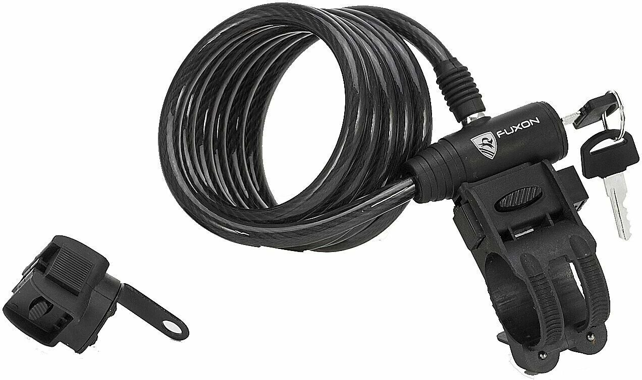 Fuxon spiral cable lock 180cm/10mm with holder black