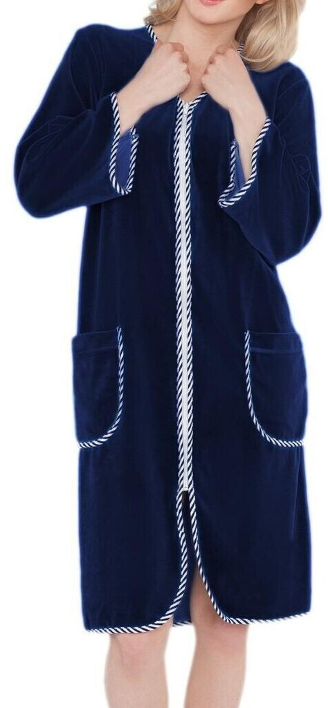Aquarti Ladies velor bathrobe short dark blue
