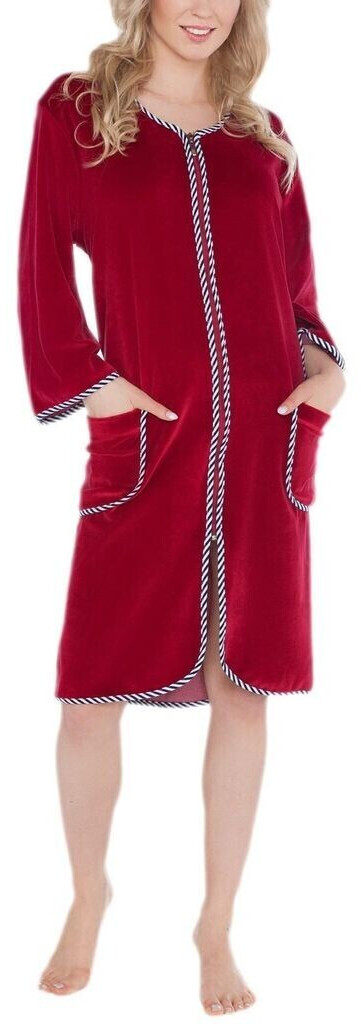 Aquarti Ladies velor bathrobe short wine red