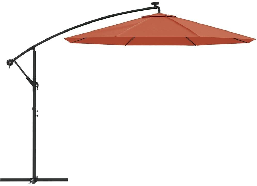 vidaXL Parasol déporté avec lumières LED et mât en acier terracotta