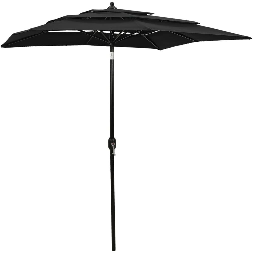 vidaXL Parasol avec mât en aluminium 3 couches 2x2m Noir