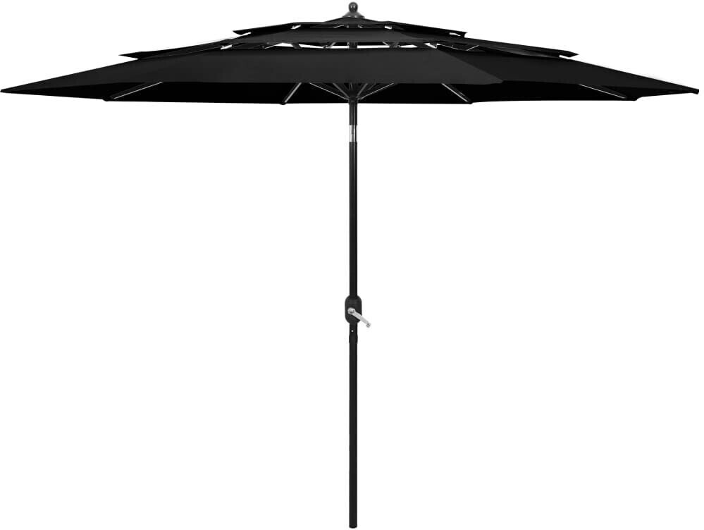 vidaXL Parasol avec mât en aluminium 3 couches 3m Noir