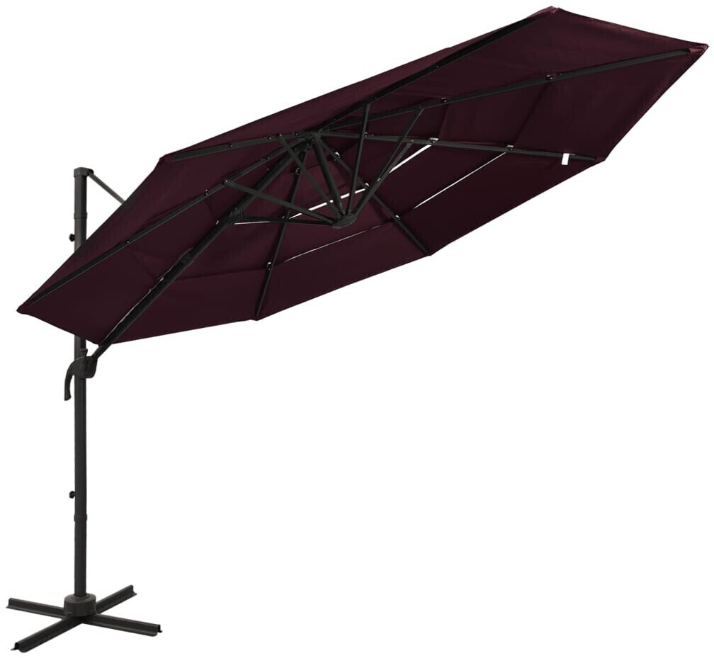 vidaXL Parasol avec mât en aluminium 4 couches 3x3m Bordeaux
