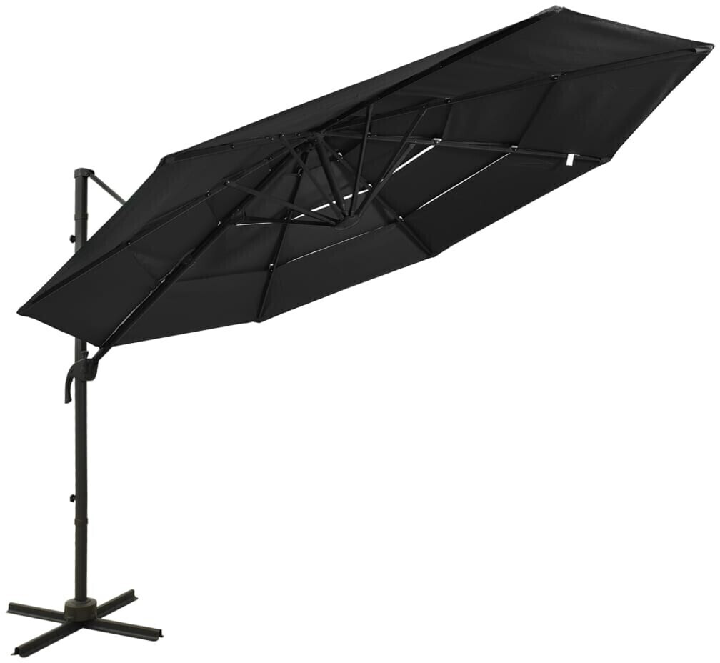 vidaXL Parasol avec mât en aluminium 4 couches 3x3m Noir