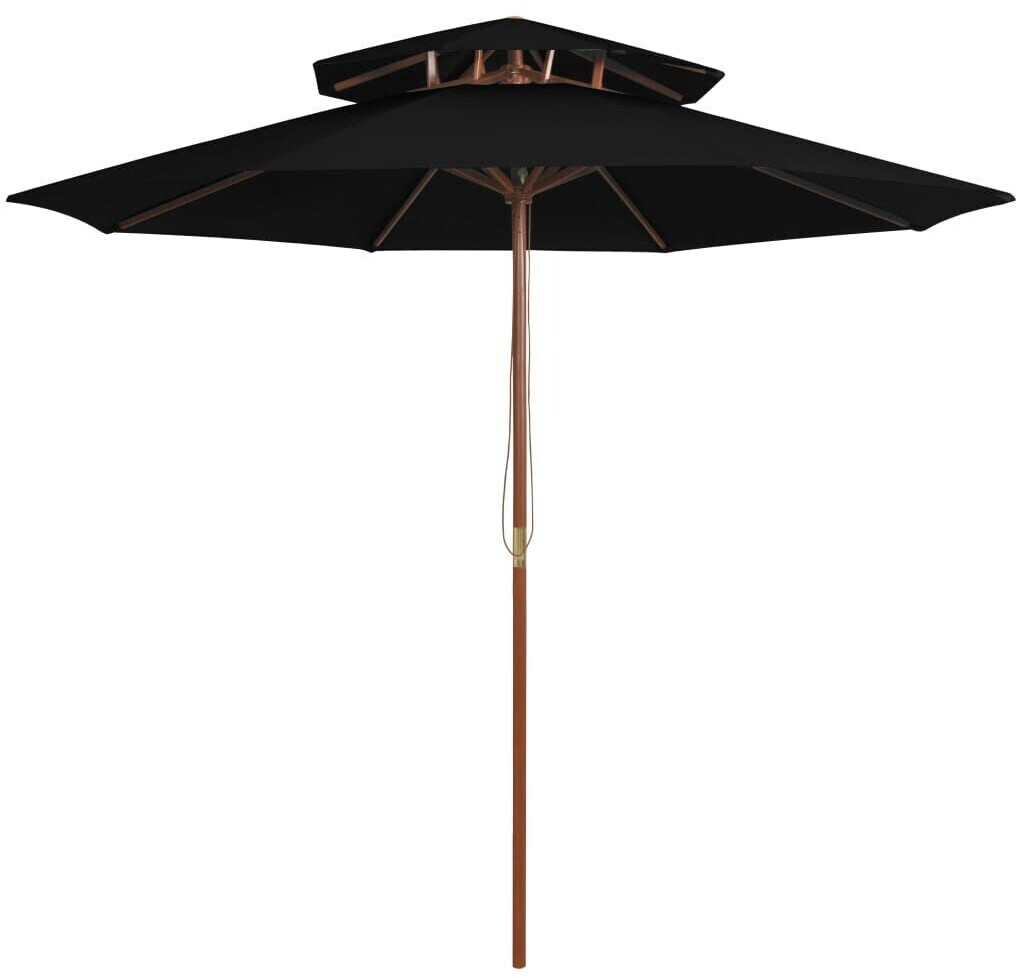 Photos - Parasol VidaXL  with Double Canopy and Wooden Pole 270cm Black 