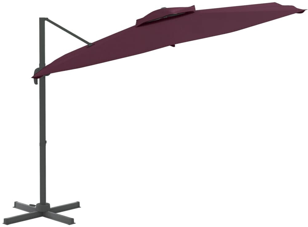 vidaXL Parasol déporté avec double toit 300x300 cm rouge bordeaux