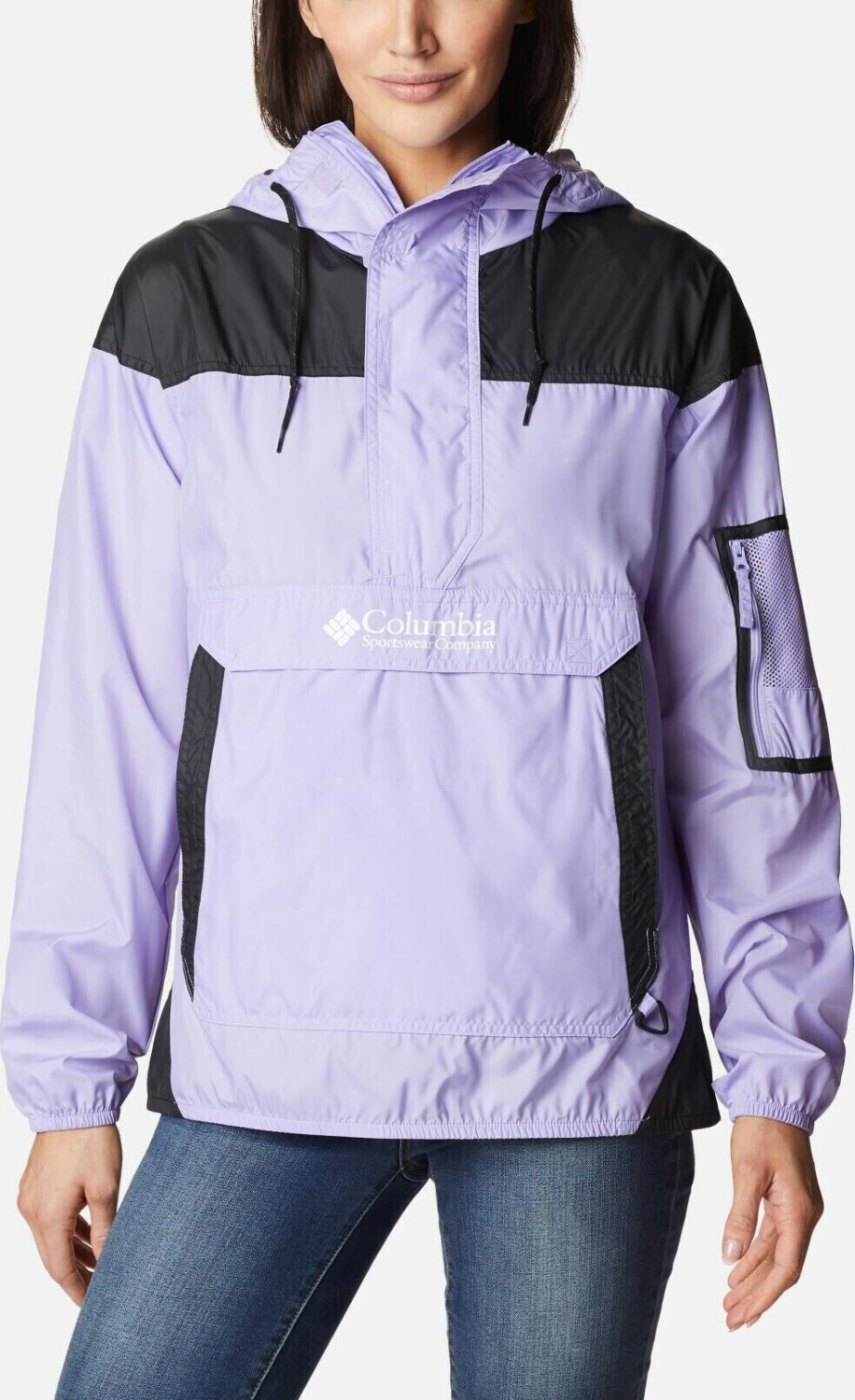 Black and purple windbreaker top