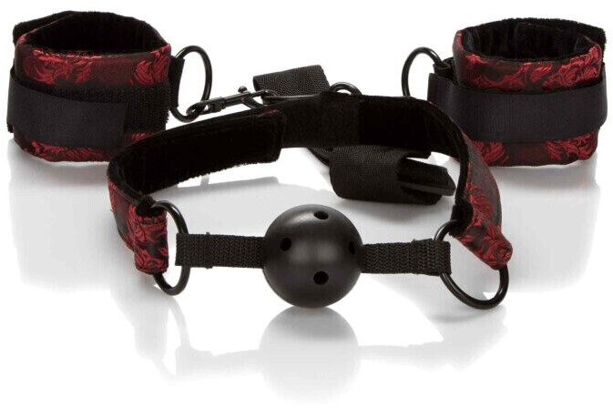 CalExotics Breathable Ball Gag With Cuffs Black