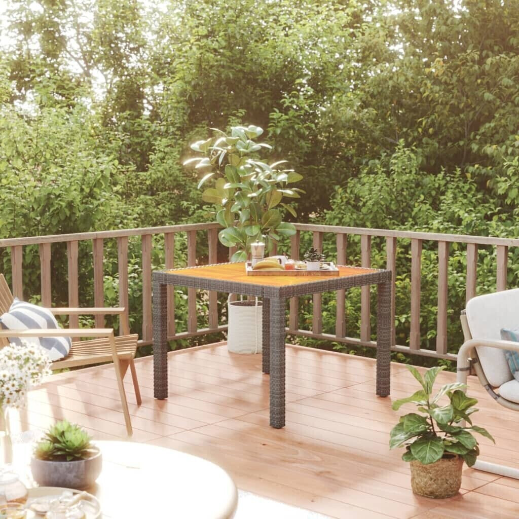 vidaXL Garden Table 90x90x75 cm Poly Rattan and Acacia Grey