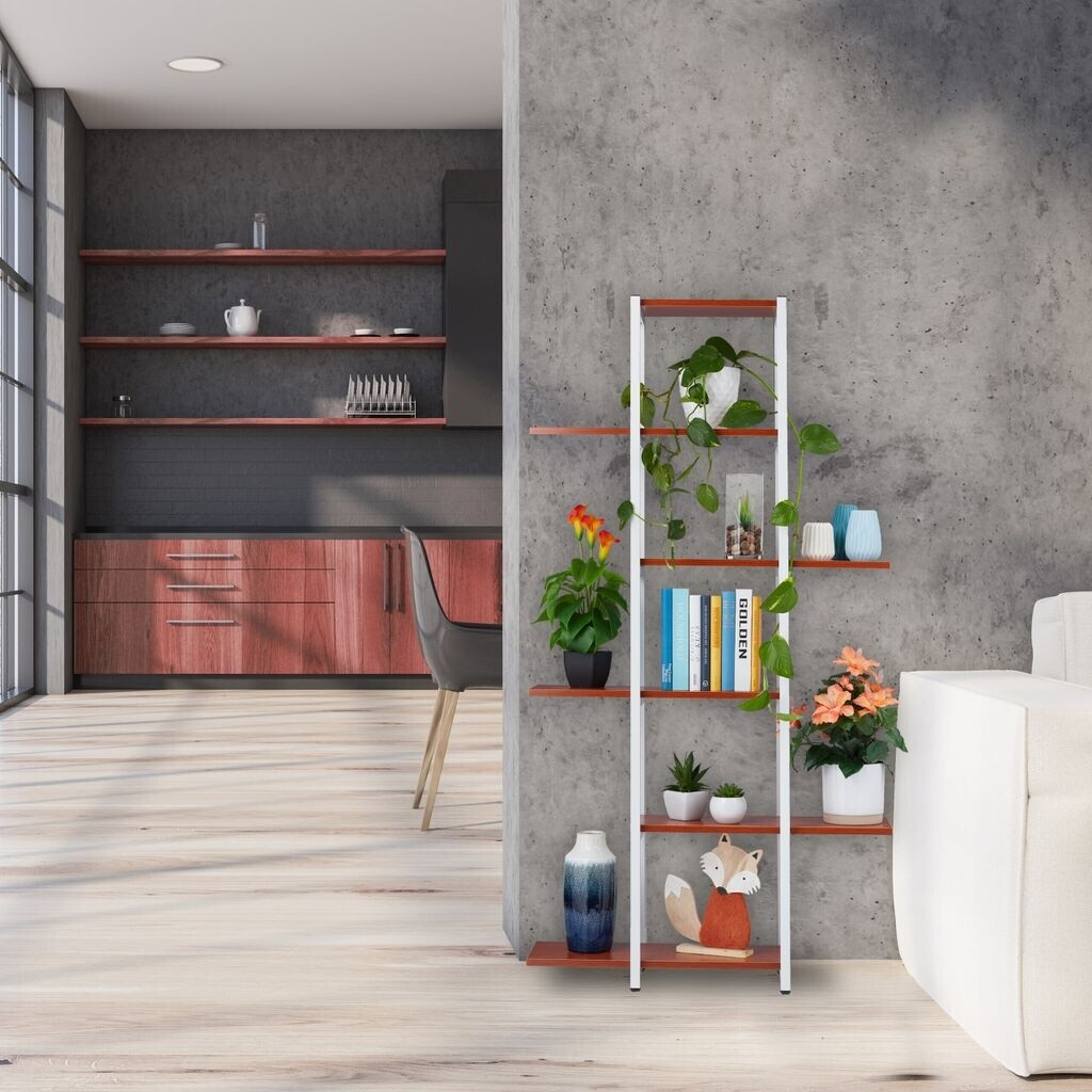 Relaxdays Relaxdays Metal plant shelf White Brown - side view