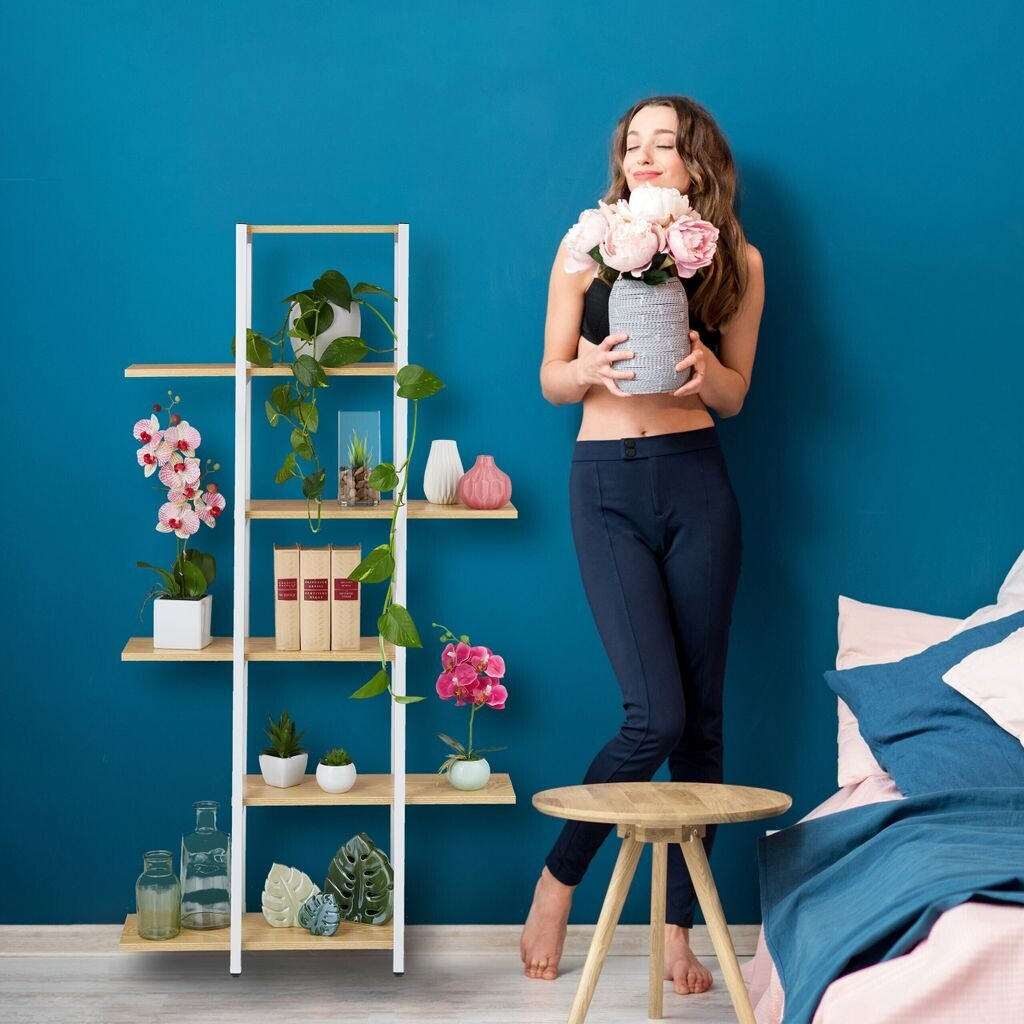 Relaxdays Relaxdays Metal plant shelf White Brown - back view