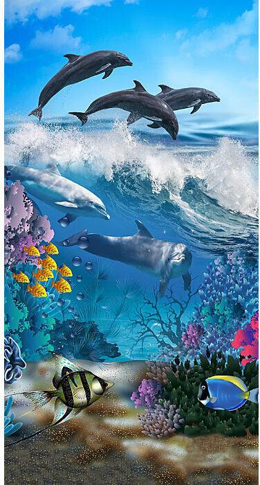 Good Morning cm Delfin 75x150 Strandtuch ab | € Preisvergleich Polyvelours 14,99 bei blau/bunt