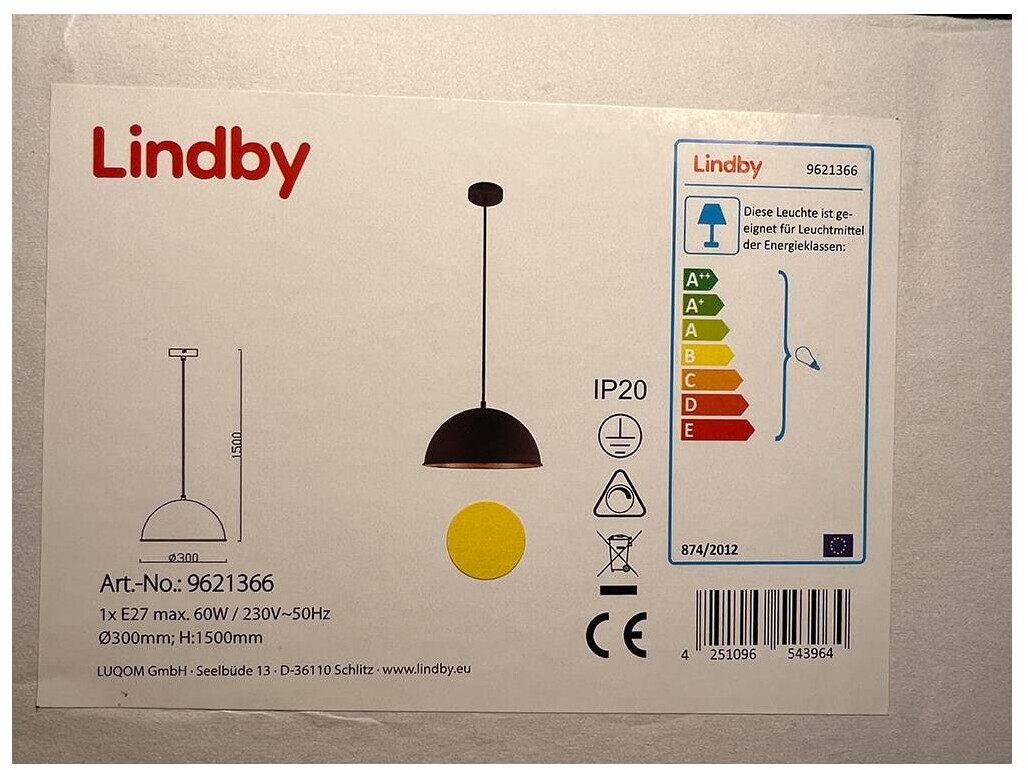 Lindby Suspension lamp on cord LEYA 1xE27/60W/230V