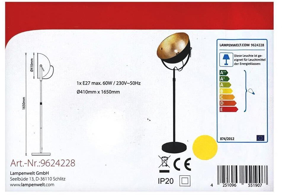 Lindby Floor lamp MURIEL 1x27/60W/230V
