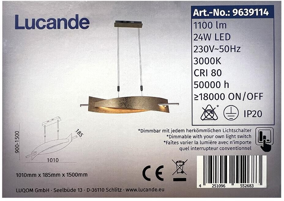 Lucande Dimmable LED hanging lamp on a cord MARIJA LED/24W/230V