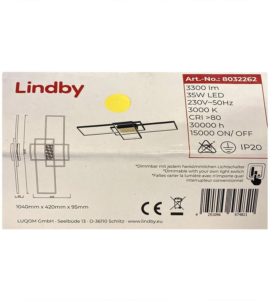 Lindby Dimmable surface mounted LED light EMILJAN LED/35W/230V