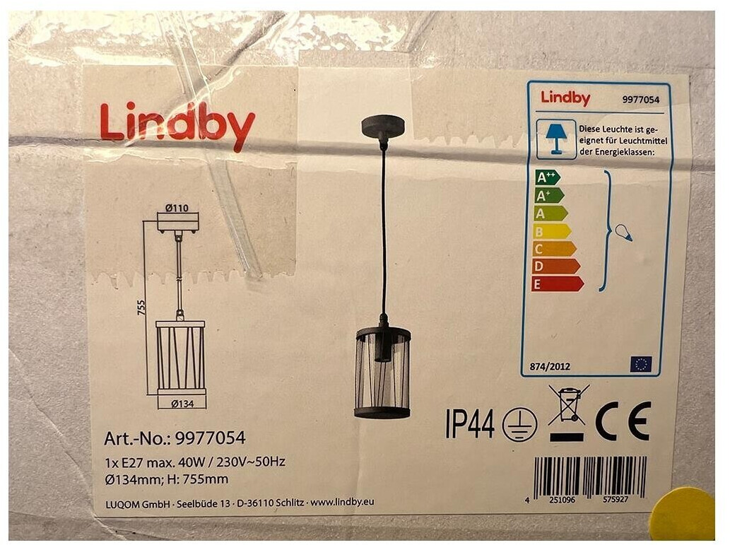 Lindby Suspension lamp on cord YONAN 1xE27/40W/230V IP44