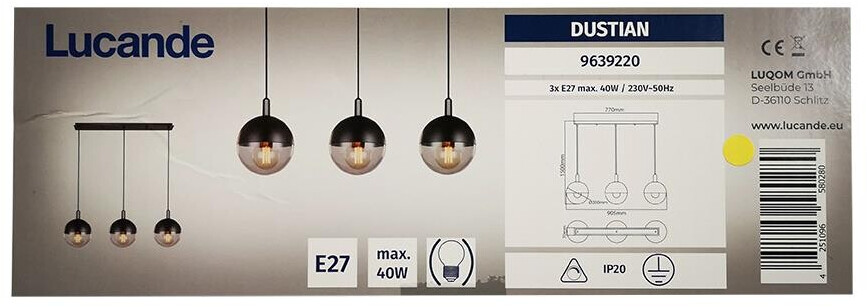 Lucande Suspension lamp on cord DUSTIAN 3xE27/40W/230V